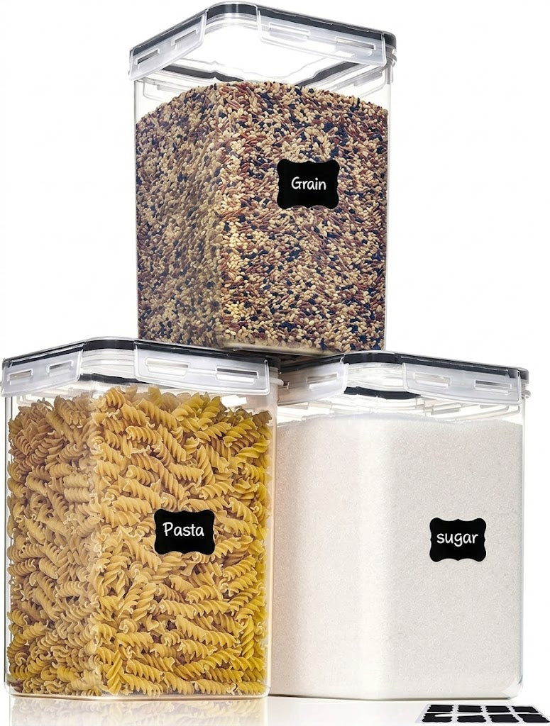 Large Food Storage Containers 5.2L / 6.5L, 1/2/3 Pieces Plastic Airtight Food Storage Canisters For Flour, Sugar, Baking Supplies, Kitchen Organization Bulk Food Canisters