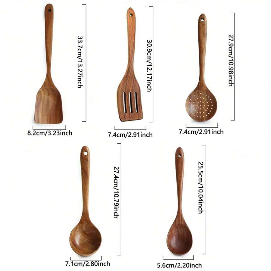 5pcs Wooden Cooking Utensil Set, Including Wok Spatula, Natural Wooden Kitchen Tools, Slotted Spoon, Ladle, Wooden Turner, Tableware Set, Wooden Spatula And Spoon