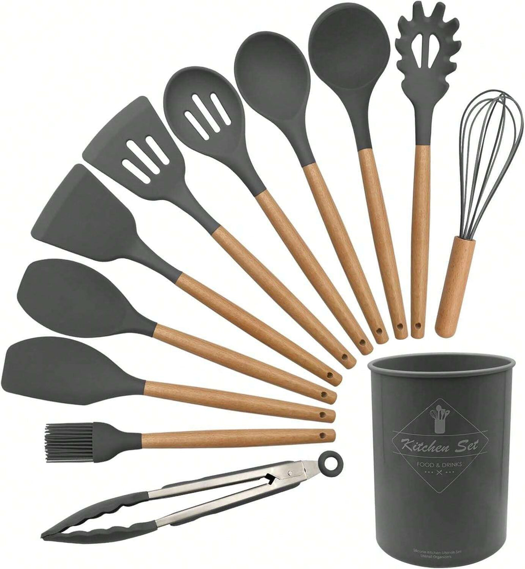 44pcs/Set Wooden Handle Silicone Kitchen Utensil Set, Heat Resistant Non-Stick Cookware, Suitable For Cooking And Baking, Ideal For Christmas