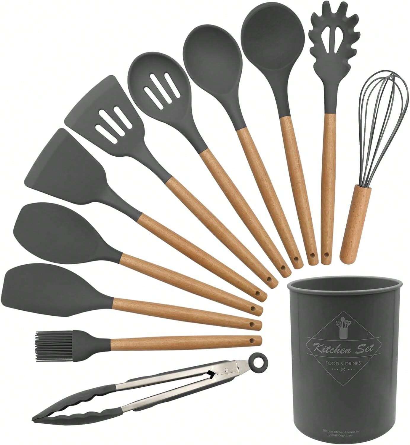 44pcs/Set Wooden Handle Silicone Kitchen Utensil Set, Heat Resistant Non-Stick Cookware, Suitable For Cooking And Baking, Ideal For Christmas
