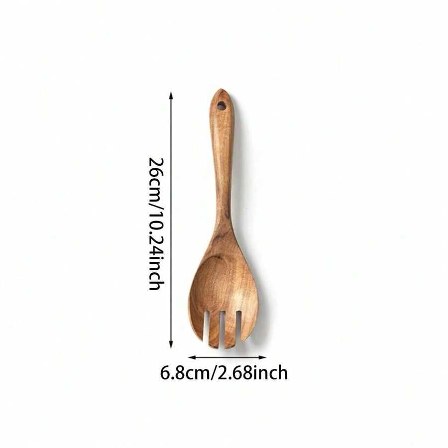 Cirelle 8pcs Wooden Cooking Utensil Set, Soup Spoon, Salad Fork, Long Rice Spoon, Slotted Spoon, Spatula, Utensil Holder, Kitchen Use, Rama Kitchen Essentials, Family Dining, Party Use, Housewarming Gift