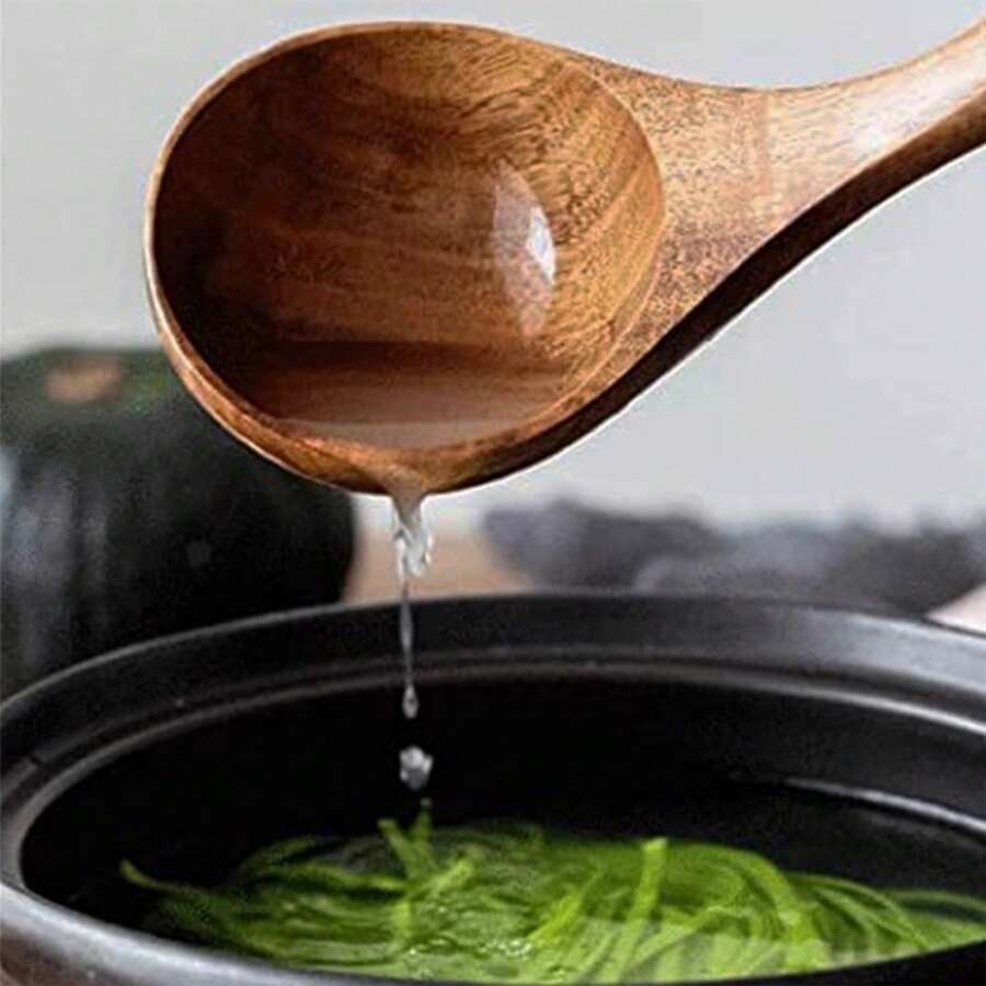 5pcs Wooden Cooking Utensil Set, Including Wok Spatula, Natural Wooden Kitchen Tools, Slotted Spoon, Ladle, Wooden Turner, Tableware Set, Wooden Spatula And Spoon