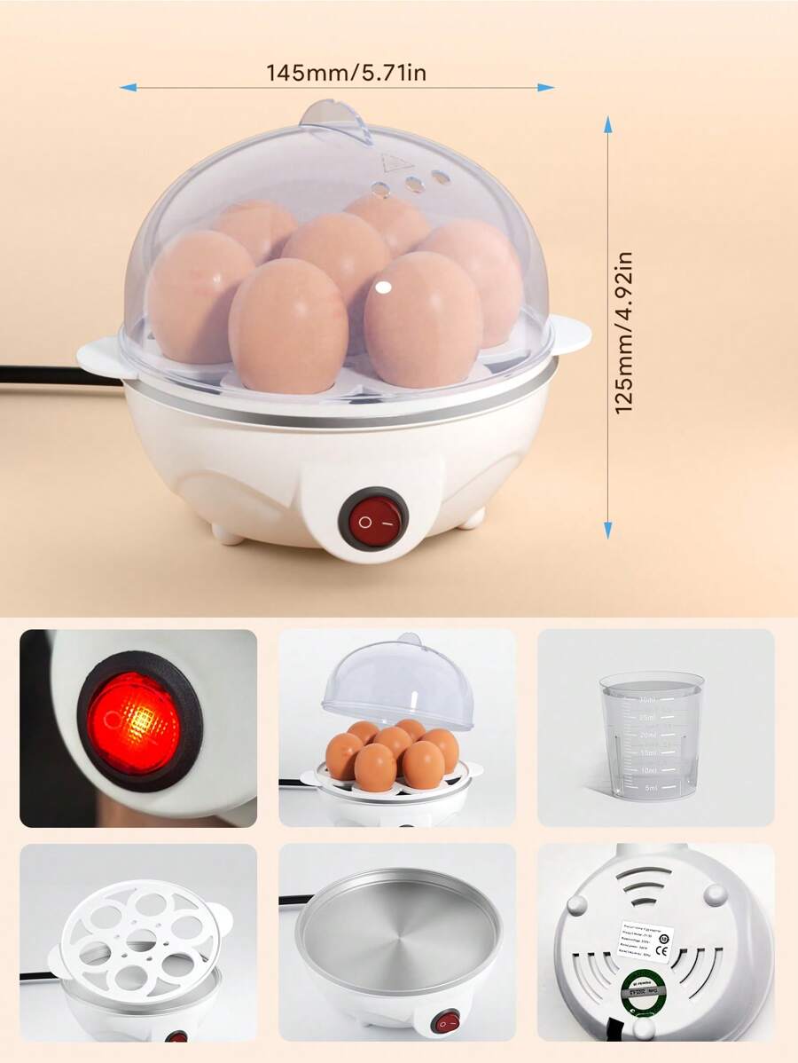 Rapid Egg Cooker, 7 Egg Capacity Electric Egg Cooker For Hard Boiled Eggs, Poached Eggs, Scrambled Eggs, Or Omelets With Auto Shut Off Feature-EU Plug