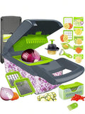 Vegetable Chopper With Container | Cheese Grater, Salad, Slicer, Shredder For Cabbage, French Fry Cutter Stainless Steel Suitable For Vegetables, Onions, Potatoes, Fruits, Manual Cooking Tools, Kitchen Gadgets, Party, Birthday Kitchen Supplies