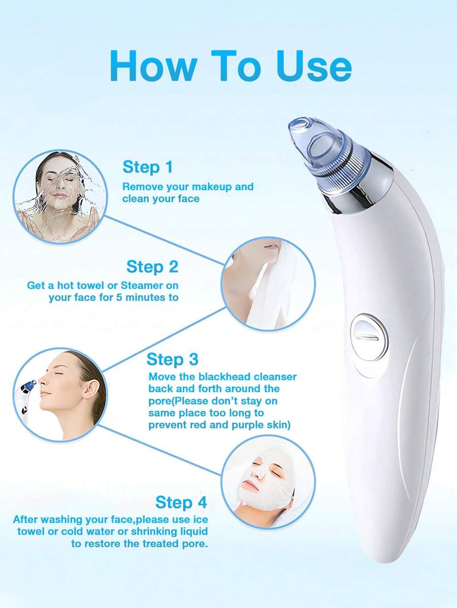 Blackhead Vacuum Remover, Powerful Portable Facial Pore Cleaner With 4 Probes, Remove Blackhead In Gentle And Way Without Squeezing Pain For Women And Men. Your Personal Professional Beautician.