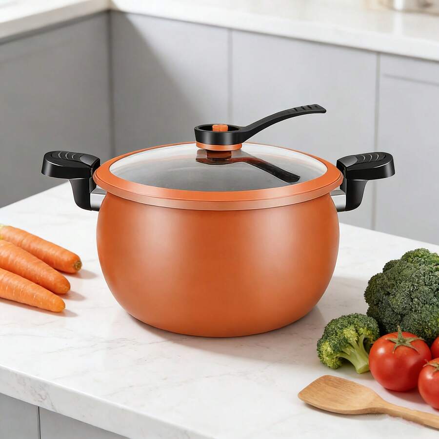 1pc Multi-Functional Soup Pot, Drum-Shaped Large Capacity Cooking Pot, Large Capacity Non-Stick Pot, Suitable For Cooking And Stewing, Applicable To Induction Cooker And Gas Stove, Multi-Functional Large Capacity Braising Pot For Home Use