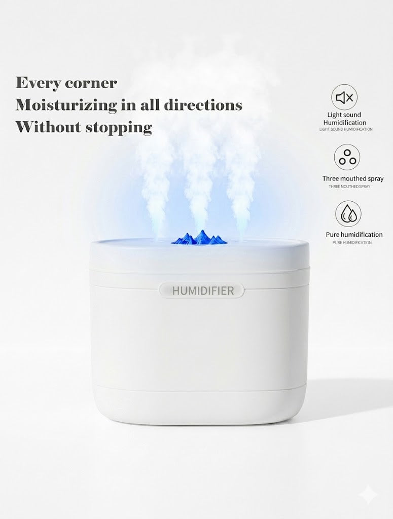 1200ml Large Capacity Humidifier, Home Aroma Diffuser, Strong Mist Aromatherapy Diffuser With LED Mood Light, Humidifies Air, Removes Indoor Odor, Nano Mist, Triple Nozzle Design, USB Powered, Suitable For Room, Office, Travel And Car, Ideal Gift For Vale