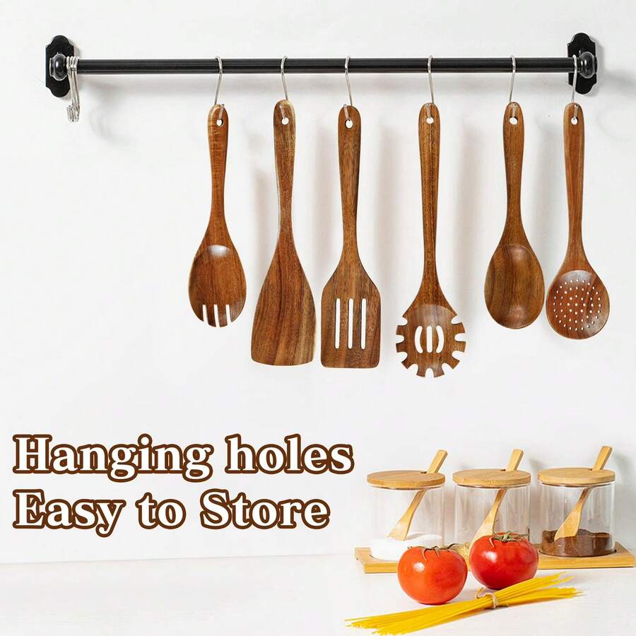 10pcs Wooden Cooking Utensil Set, Boxwood Kitchen Tools Set, Suitable For Non-Stick Pans & Cookware, Includes Spoons & Spatulas, Sturdy, Lightweight, Heat Resistant