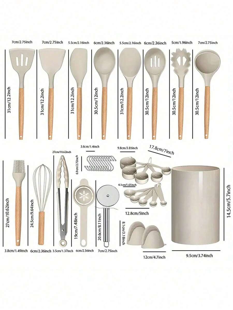 36pcs Silicone Kitchen Cooking Utensils, Heat-Resistant Cooking Utensils Set Of Wooden Handles, Non-Stick Kitchen Gadgets, Including Scraper Spoons, Pizza Knives, Kitchen Stuff Kitchen Accessories Home Kitchen Items
