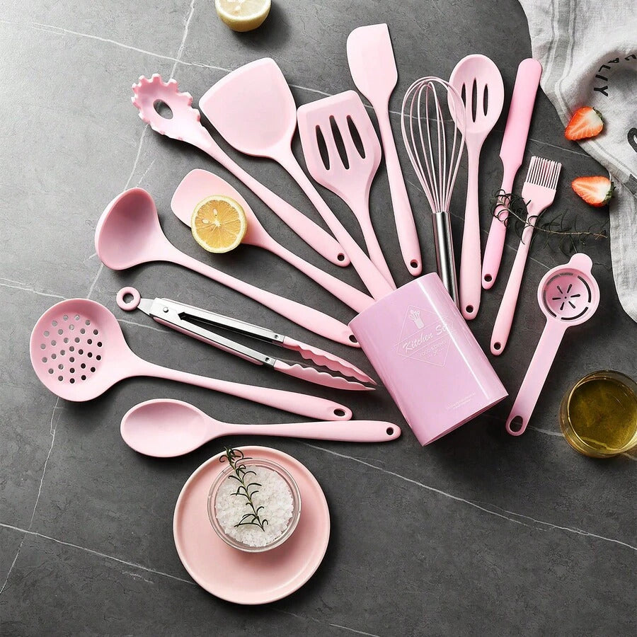 15pcs/Set Non-Stick Silicone Cookware Set, Heat Resistant Cooking Utensils Including Spatula, Ladle, High Temperature Silicone Kitchen Tools