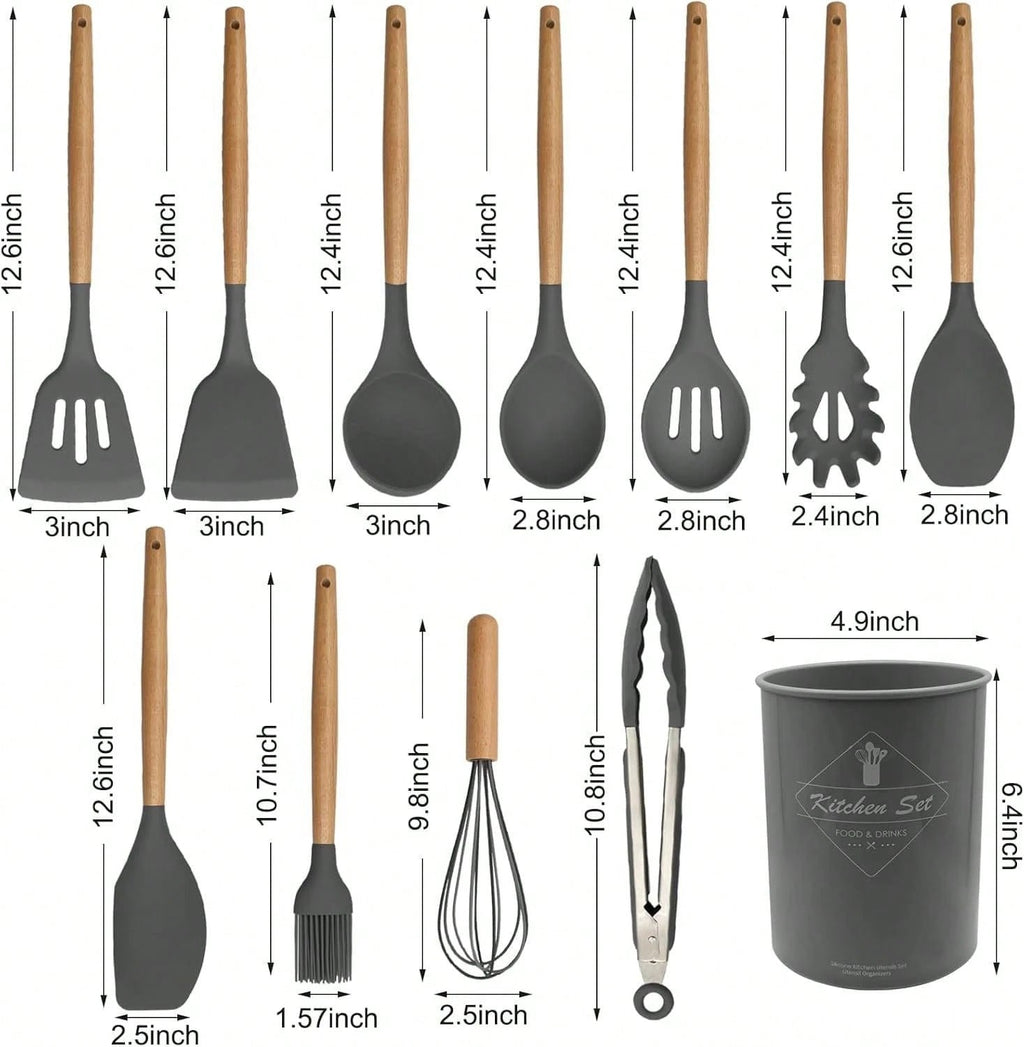 44pcs/Set Wooden Handle Silicone Kitchen Utensil Set, Heat Resistant Non-Stick Cookware, Suitable For Cooking And Baking, Ideal For Christmas