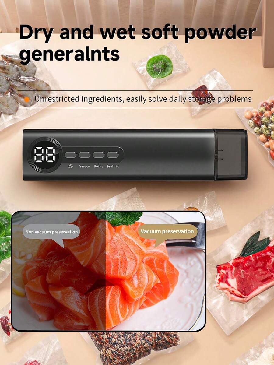 1pc 62KPa Wireless Vacuum Sealer, USB 1200mAh Rechargeable Automatic Airtight Food Vacuum Sealer With Magnetic Design, High Suction Vacuum Sealer - Easy Food Preservation, Extend Freshness - Wireless Design, Space-Saving, Convenient For Home Use
