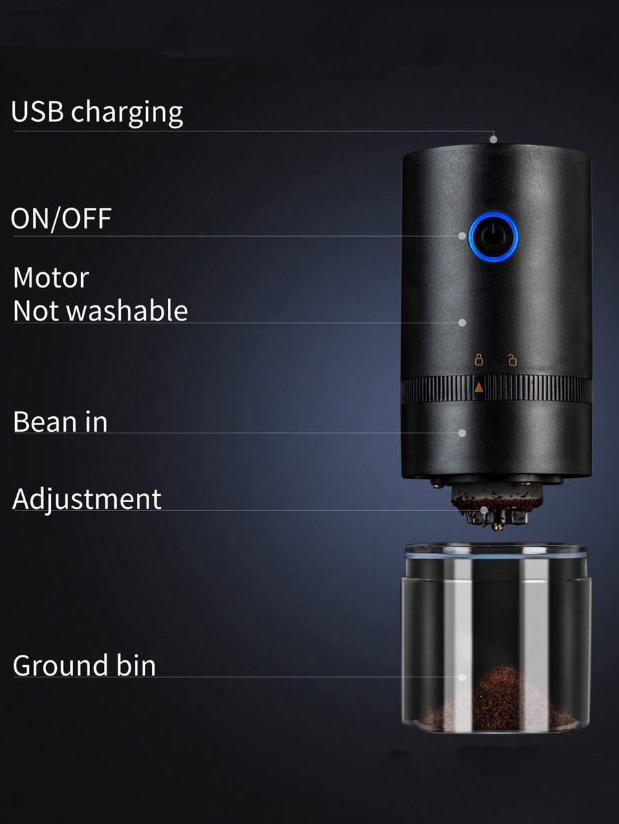 1pc Electric Coffee Grinder, Portable USB Rechargeable Coffee Grinder With Ceramic Burr, Espresso Coffee Bean Grinder, Suitable For Home, Office, Travel, Back To School Supplies