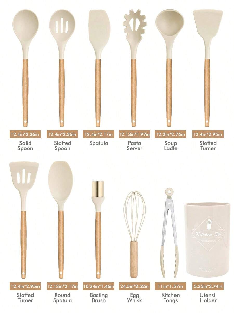 44pcs/Set Wooden Handle Silicone Kitchen Utensil Set, Heat Resistant Non-Stick Cookware, Suitable For Cooking And Baking, Ideal For Christmas