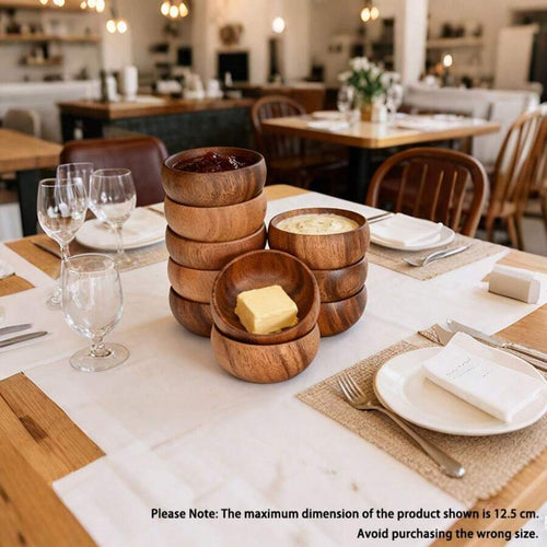 1/2/4/8pcs Handcrafted Gourd-Shaped Acacia Wood Bowls - Round Wooden Salad/Snack Bowls For Popcorn, Pasta, Candy, Cereal, Coconut Spread, Appetizers, Kitchen, Country Design Handmade Wooden Dishes, Dipping Sauce Plates 3.14in/4.92in/5.51in/6.3in