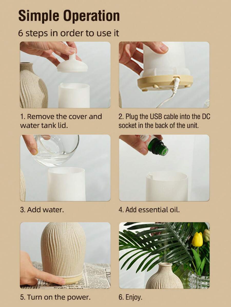 1pc USB 5V 80ml Resin Ultrasonic Essential Oil Diffuser, Suitable For Small Rooms Aromatherapy Humidifier And Diffuser