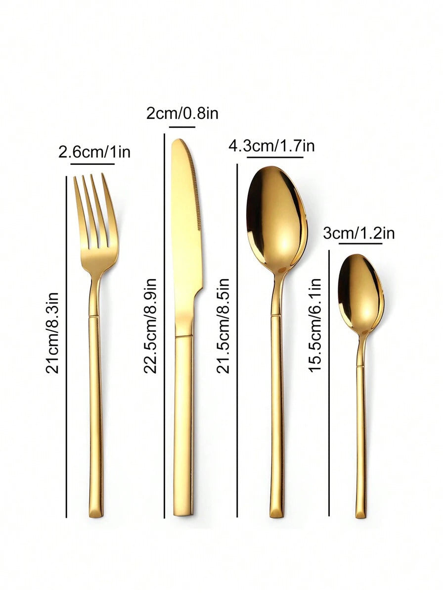 4pcs/16pcs/24pcs Stainless Steel Knight Tableware Set, Knife, Fork, Spoon, Western Dinner Cutlery, Steak Knife & Fork, Dessert Spoon, For Hotel & Restaurant,School Supplies