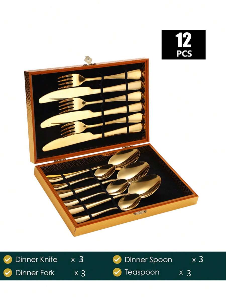 12/16/24pcs Set Stainless Steel Cutlery Set With Storage Box, Gift Box, Suitable For Home, Kitchen, Wedding, Party,Kitchen,Christmas Gift