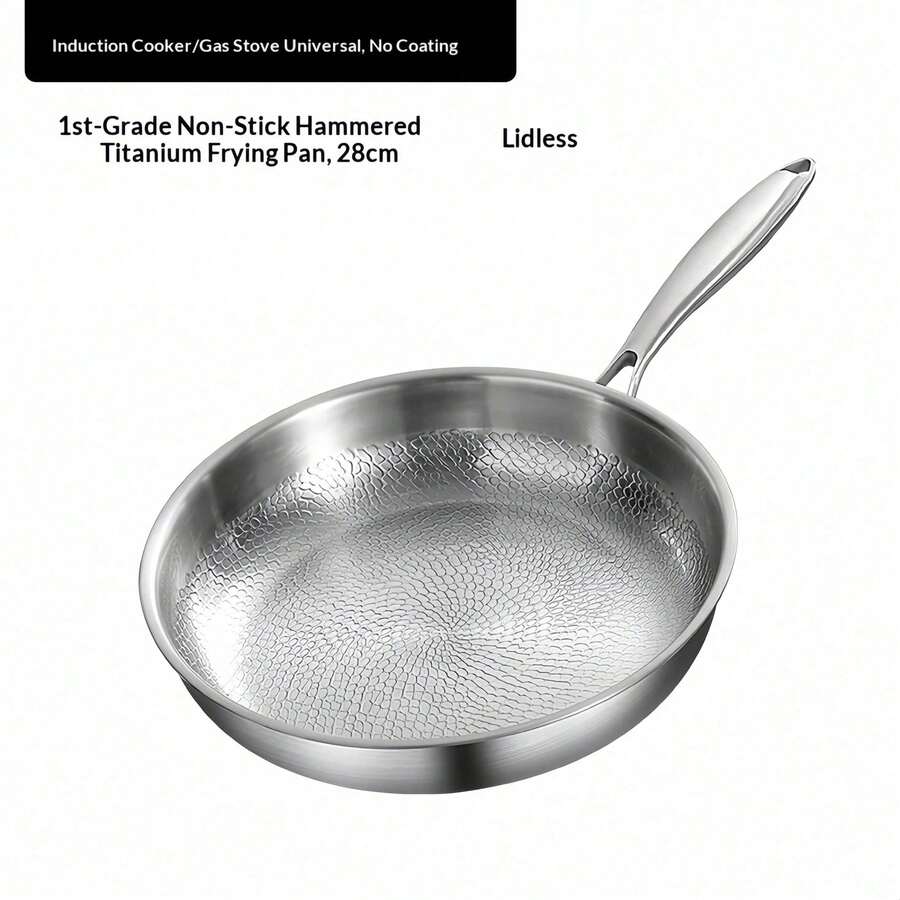 Non-Stick Titanium Coated Flat Bottom Pan, Heavy Duty Hammered Titanium Frying Pan For Home Use