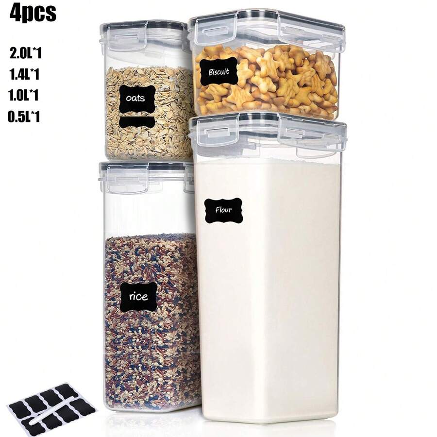 4/6/7/10/12/18/24pcs Airtight Food Storage Containers: Plastic Canisters For Spaghetti, Dry Food, Flour & Sugar - Includes Labels!