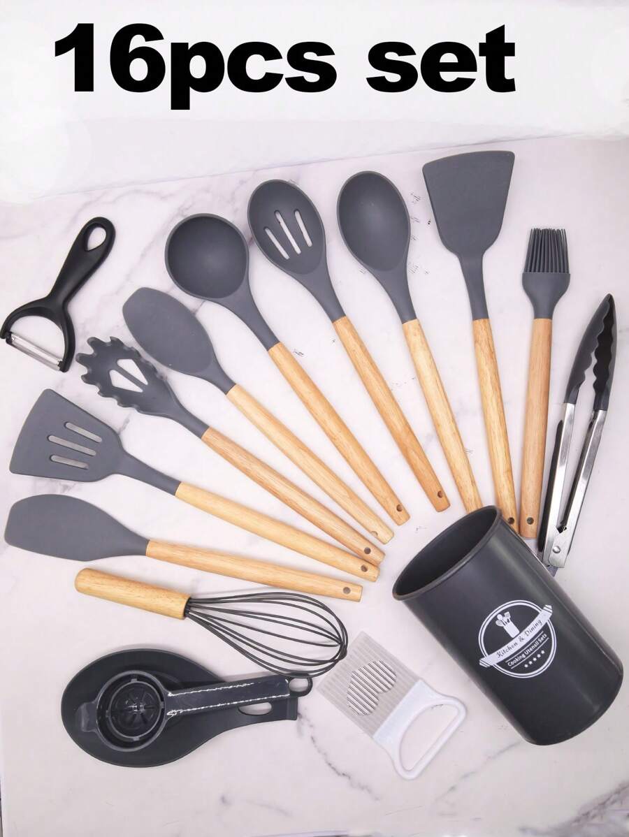 36pcs Silicone Kitchen Cooking Utensils, Heat-Resistant Cooking Utensils Set Of Wooden Handles, Non-Stick Kitchen Gadgets, Including Scraper Spoons, Pizza Knives, Kitchen Stuff Kitchen Accessories Home Kitchen Items