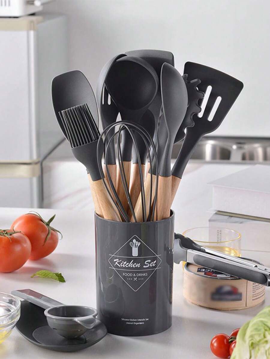 44pcs/Set Wooden Handle Silicone Kitchen Utensil Set, Heat Resistant Non-Stick Cookware, Suitable For Cooking And Baking, Ideal For Christmas