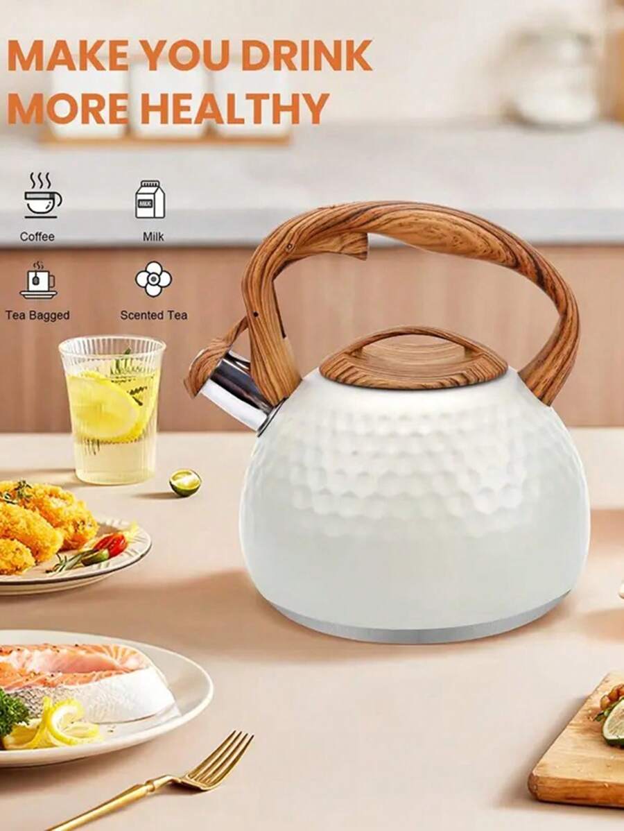 1pc Tea Kettle, Stainless Steel Whistling Kettle, 3L Tea Pot Water Kettle Compatible With Gas Stove, For Boiling Water, Coffee And Tea