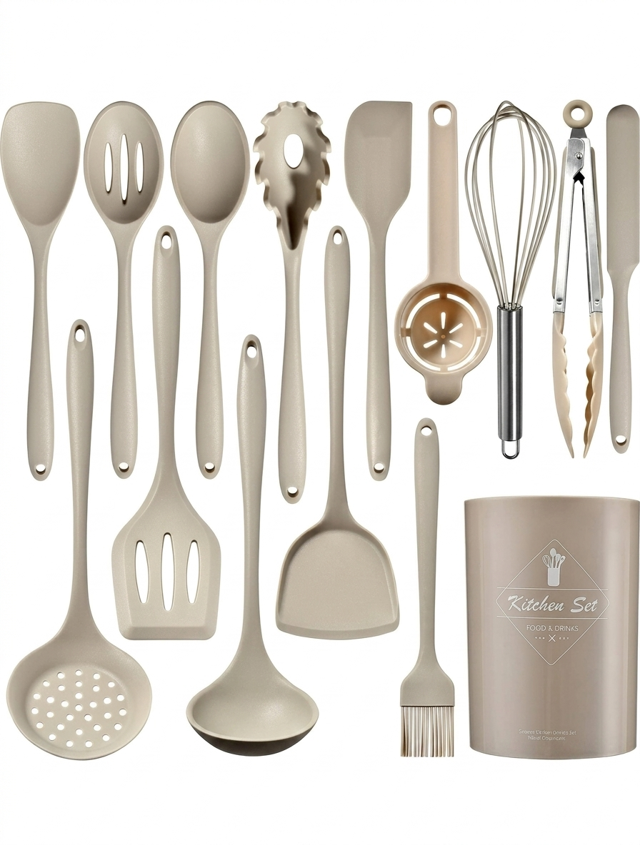 15pcs/Set Non-Stick Silicone Cookware Set, Heat Resistant Cooking Utensils Including Spatula, Ladle, High Temperature Silicone Kitchen Tools