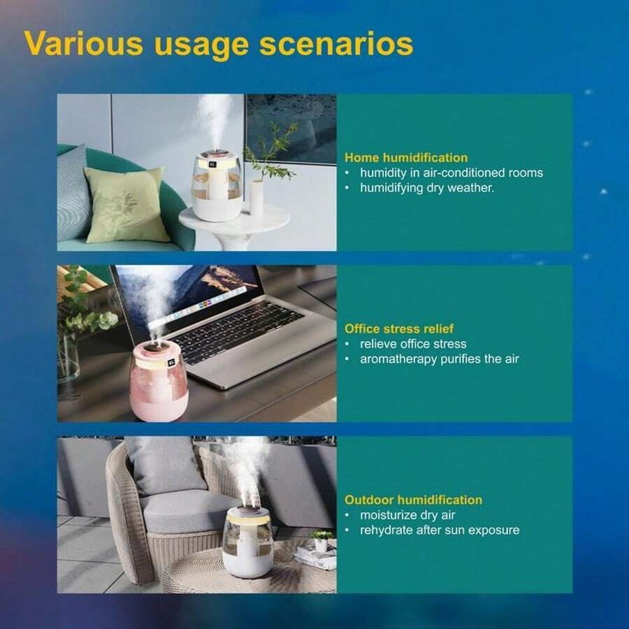 2.2L Large Capacity Humidifier USB Double Spray Humidifier Small Household Quiet Bedroom Student Dormitory Office Desktop Spray
