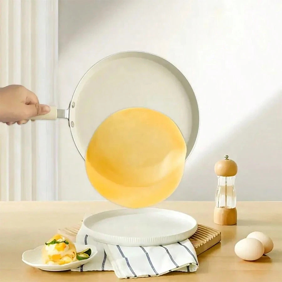 1pc Cream-White Pancake Aluminum Pan, Suitable For Breakfast, Gas And Induction Cooktop, Omelette & Crepe Maker