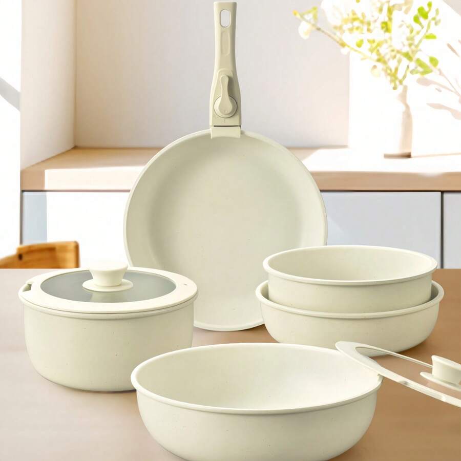 4/5pcs Non-Stick Cookware Set - Cookware Set With Detachable Handles, Suitable For Induction Cooktop, Dishwasher & Oven