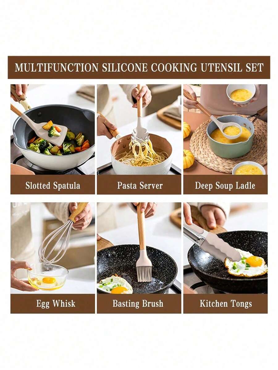 36pcs Silicone Kitchen Cooking Utensils, Heat-Resistant Cooking Utensils Set Of Wooden Handles, Non-Stick Kitchen Gadgets, Including Scraper Spoons, Pizza Knives, Kitchen Stuff Kitchen Accessories Home Kitchen Items