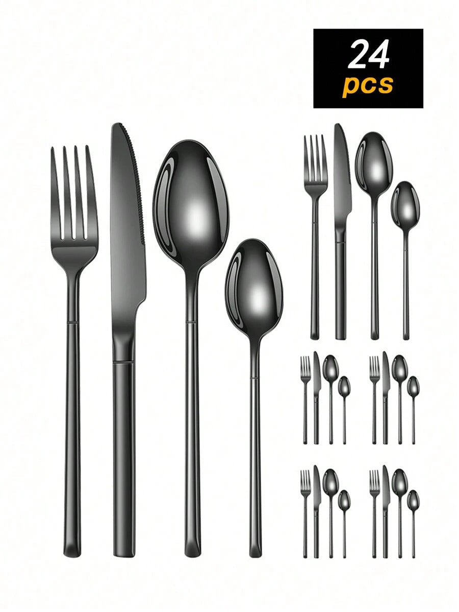 4pcs/16pcs/24pcs Stainless Steel Knight Tableware Set, Knife, Fork, Spoon, Western Dinner Cutlery, Steak Knife & Fork, Dessert Spoon, For Hotel & Restaurant,School Supplies