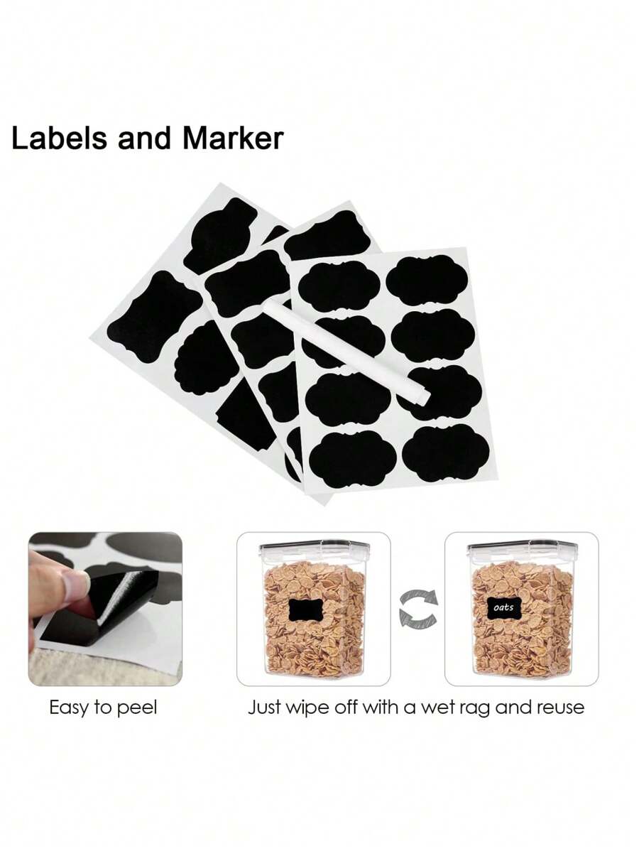 4/6/7/10/12/18/24pcs Airtight Food Storage Containers: Plastic Canisters For Spaghetti, Dry Food, Flour & Sugar - Includes Labels!