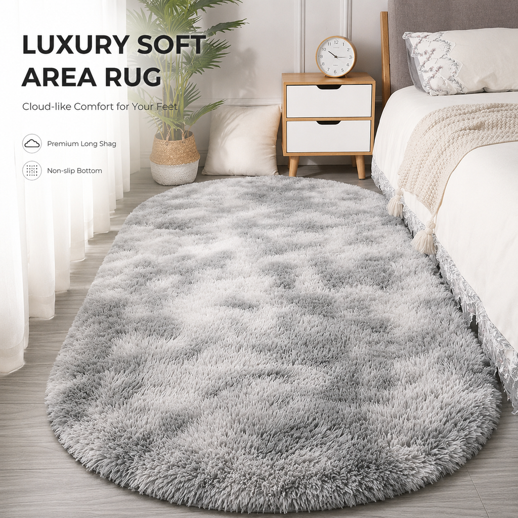 Tie-Dye Oval Plush Area Rug – Soft Thickened Carpet for Bedroom & Living Room