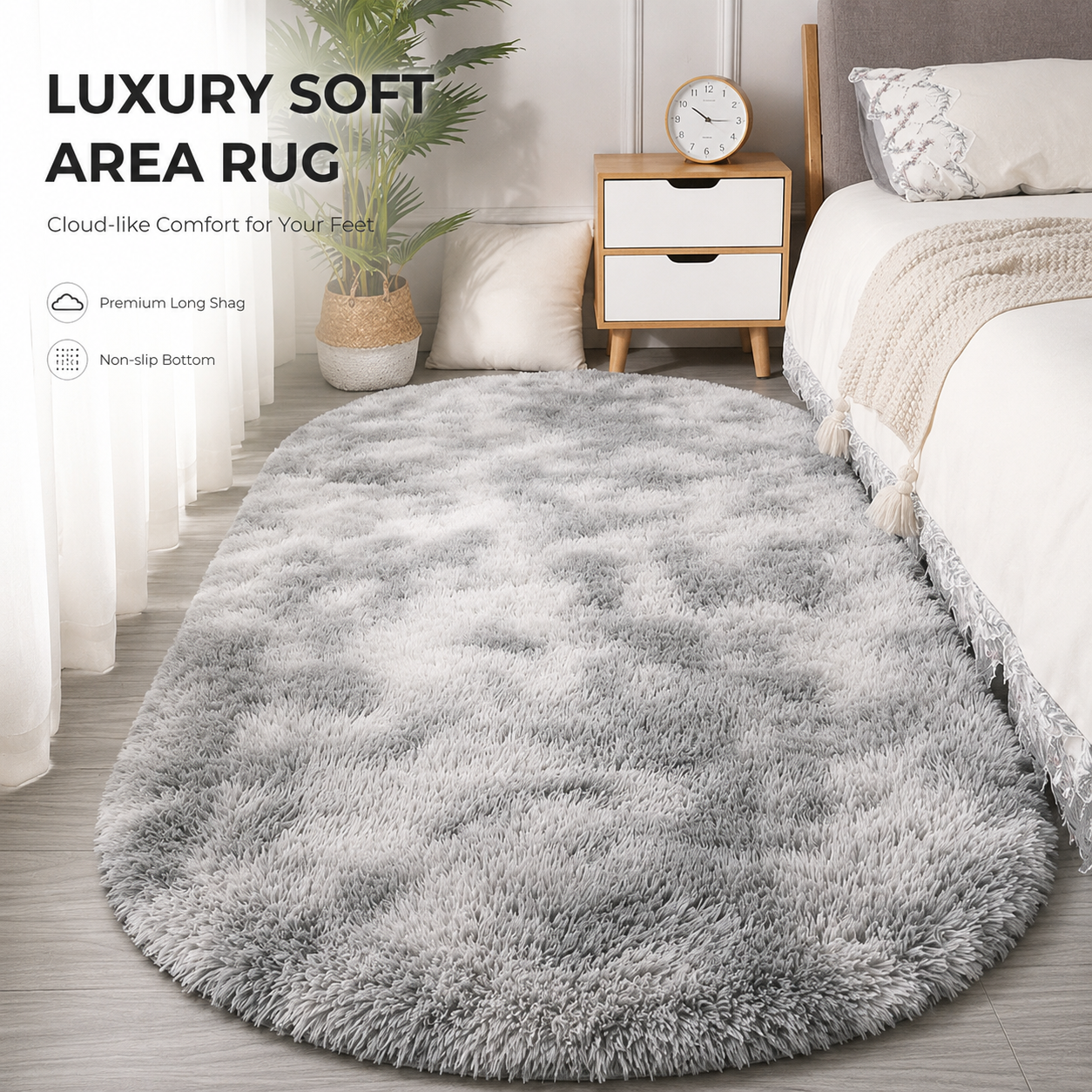 Tie-Dye Oval Plush Area Rug – Soft Thickened Carpet for Bedroom & Living Room