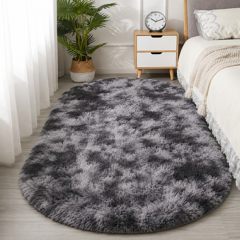 Tie-Dye Oval Plush Area Rug – Soft Thickened Carpet for Bedroom & Living Room