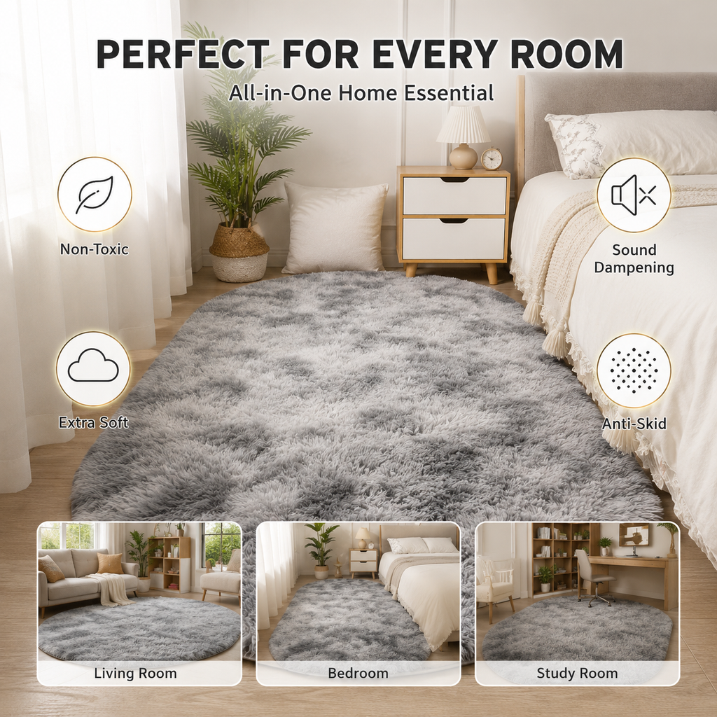 Tie-Dye Oval Plush Area Rug – Soft Thickened Carpet for Bedroom & Living Room