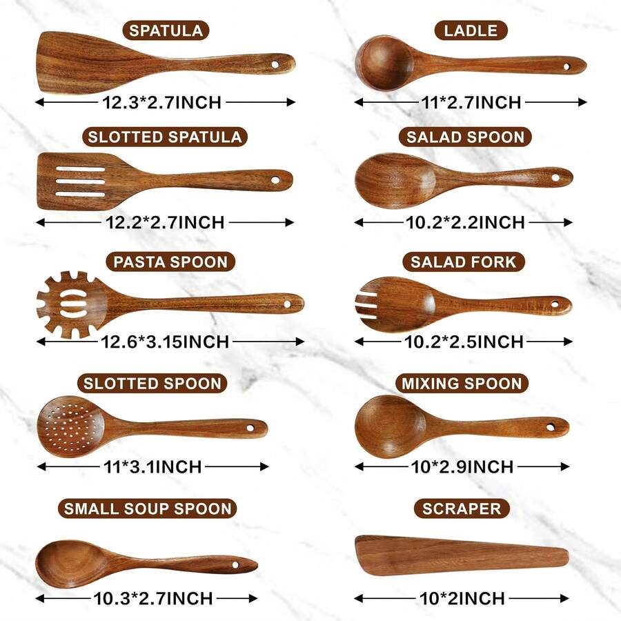 10pcs Wooden Cooking Utensil Set, Boxwood Kitchen Tools Set, Suitable For Non-Stick Pans & Cookware, Includes Spoons & Spatulas, Sturdy, Lightweight, Heat Resistant