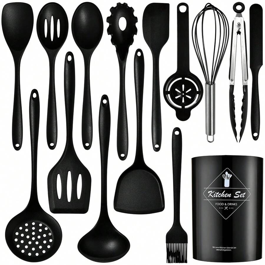 15pcs/Set Non-Stick Silicone Cookware Set, Heat Resistant Cooking Utensils Including Spatula, Ladle, High Temperature Silicone Kitchen Tools