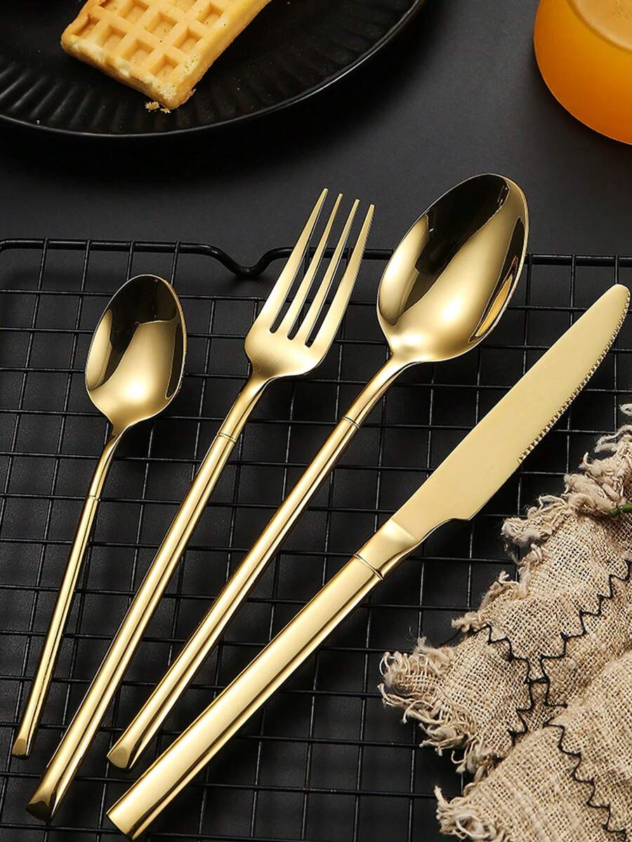 4pcs/16pcs/24pcs Stainless Steel Knight Tableware Set, Knife, Fork, Spoon, Western Dinner Cutlery, Steak Knife & Fork, Dessert Spoon, For Hotel & Restaurant,School Supplies