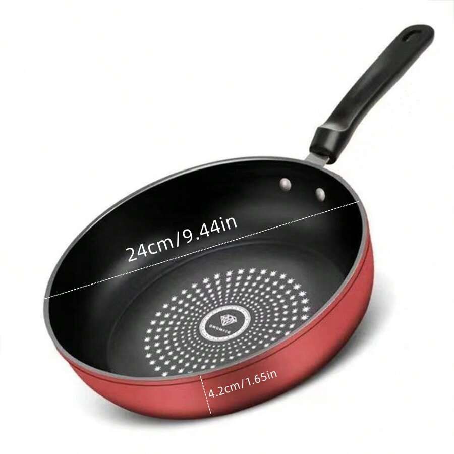 24cm Red/Green/Uncovered/Covered/Crystal Inlaid Non-Stick Frying Pan, Thick Bottom, Low Smoke, Suitable For Gas & Electric Stove Seafood Boil