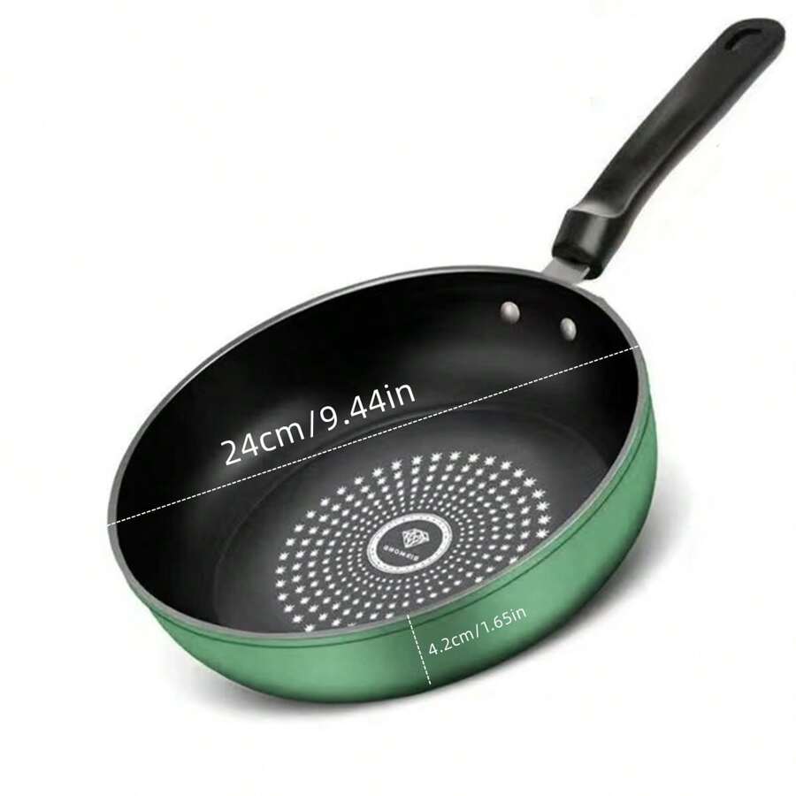 24cm Red/Green/Uncovered/Covered/Crystal Inlaid Non-Stick Frying Pan, Thick Bottom, Low Smoke, Suitable For Gas & Electric Stove Seafood Boil