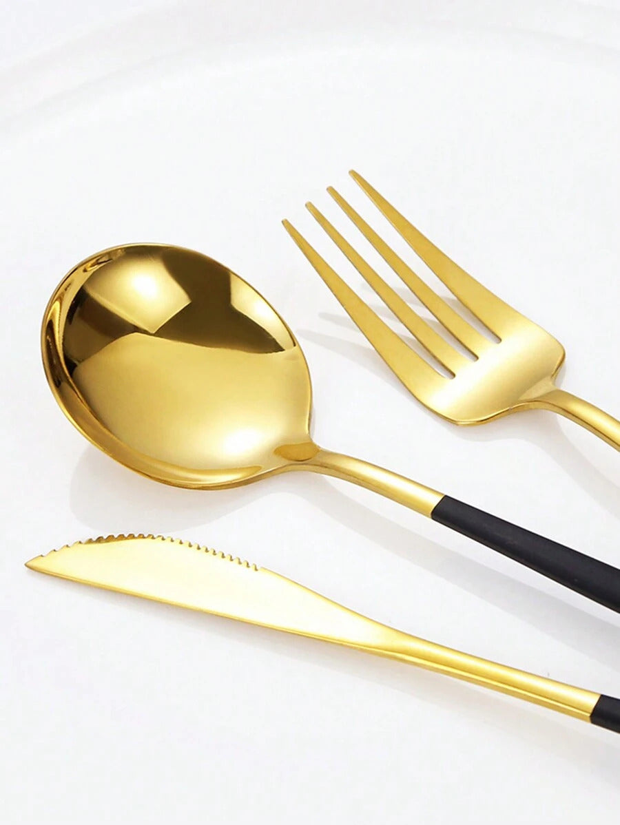 4/16/24/32/40pcs Portuguese Stainless Steel Knife Fork Spoon Steak Cutlery Set, Suitable For Kitchen, Restaurant, Hotel, Wedding, Party, Holiday Gift,School Supplies