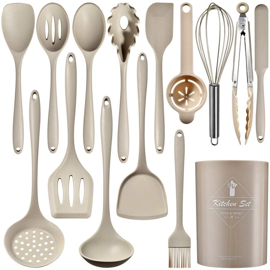 15pcs/Set Non-Stick Silicone Cookware Set, Heat Resistant Cooking Utensils Including Spatula, Ladle, High Temperature Silicone Kitchen Tools