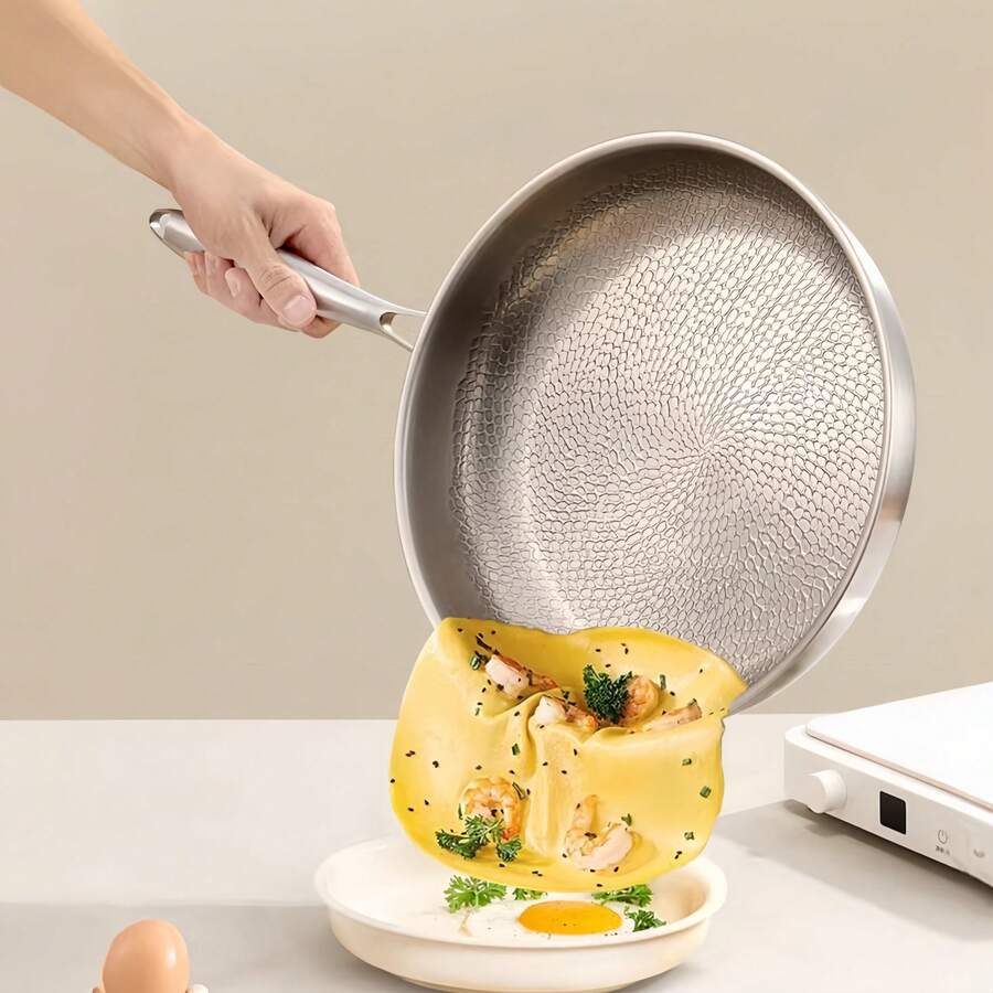 Non-Stick Titanium Coated Flat Bottom Pan, Heavy Duty Hammered Titanium Frying Pan For Home Use