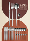24pcs Stainless Steel Hotel Flatware Set, Includes Forks, Spoons, And Tea Spoons