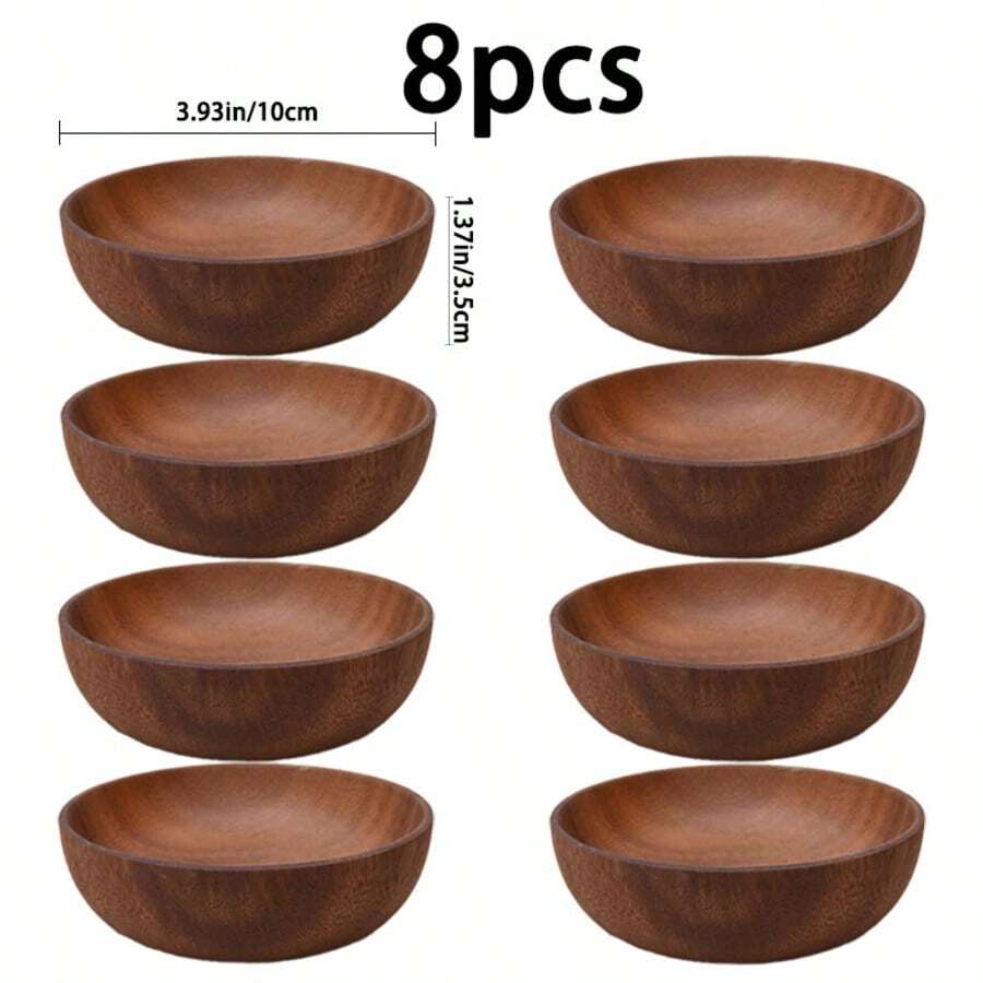 1/2/4/8pcs Handcrafted Gourd-Shaped Acacia Wood Bowls - Round Wooden Salad/Snack Bowls For Popcorn, Pasta, Candy, Cereal, Coconut Spread, Appetizers, Kitchen, Country Design Handmade Wooden Dishes, Dipping Sauce Plates 3.14in/4.92in/5.51in/6.3in