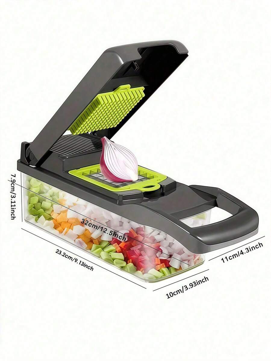 Vegetable Chopper With Container | Cheese Grater, Salad, Slicer, Shredder For Cabbage, French Fry Cutter Stainless Steel Suitable For Vegetables, Onions, Potatoes, Fruits, Manual Cooking Tools, Kitchen Gadgets, Party, Birthday Kitchen Supplies