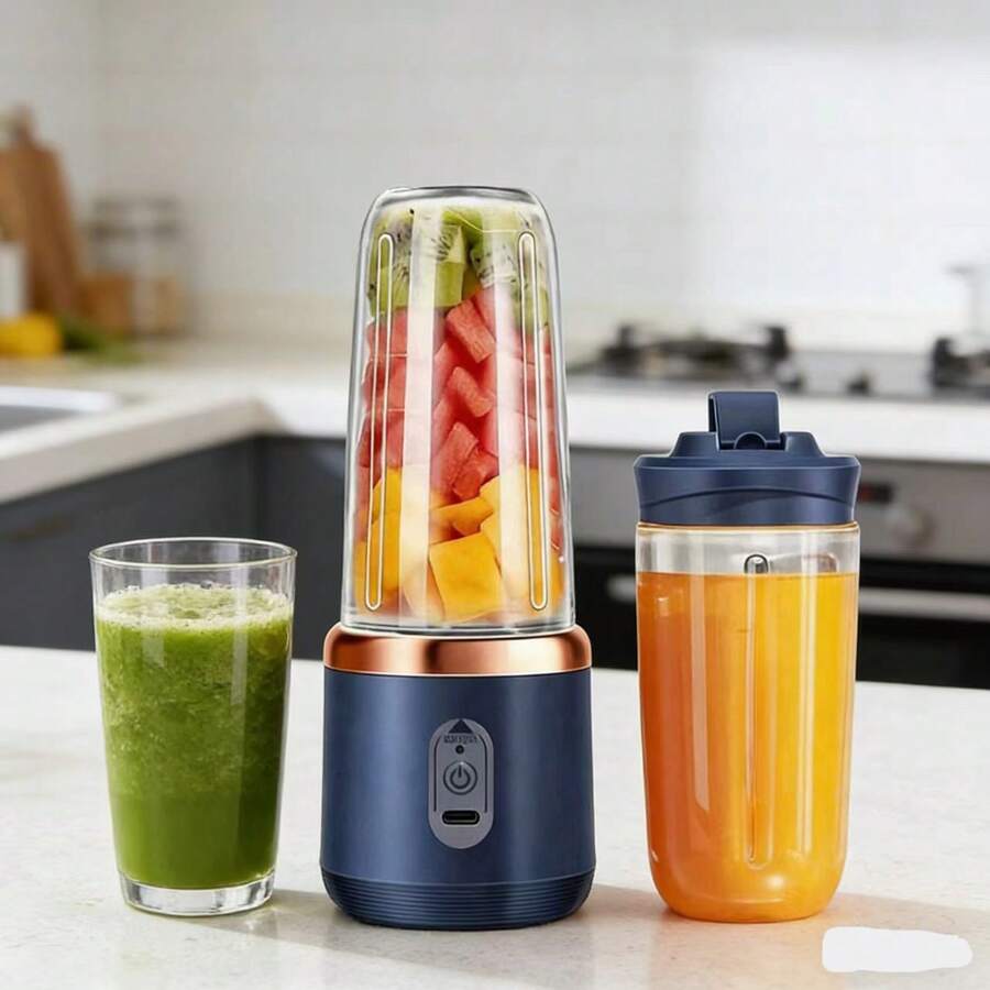 1pc Wireless Portable Electric Juicer Blender, Mini Smoothie Maker With 6 Blades And Dual Cups, USB-C Rechargeable Fruit Juice Blender, Multi-Function Smoothie Cup Mixer, Great For Vegetables, Fruits, Milkshakes,Blenders For Kitchen, Practical New Year An